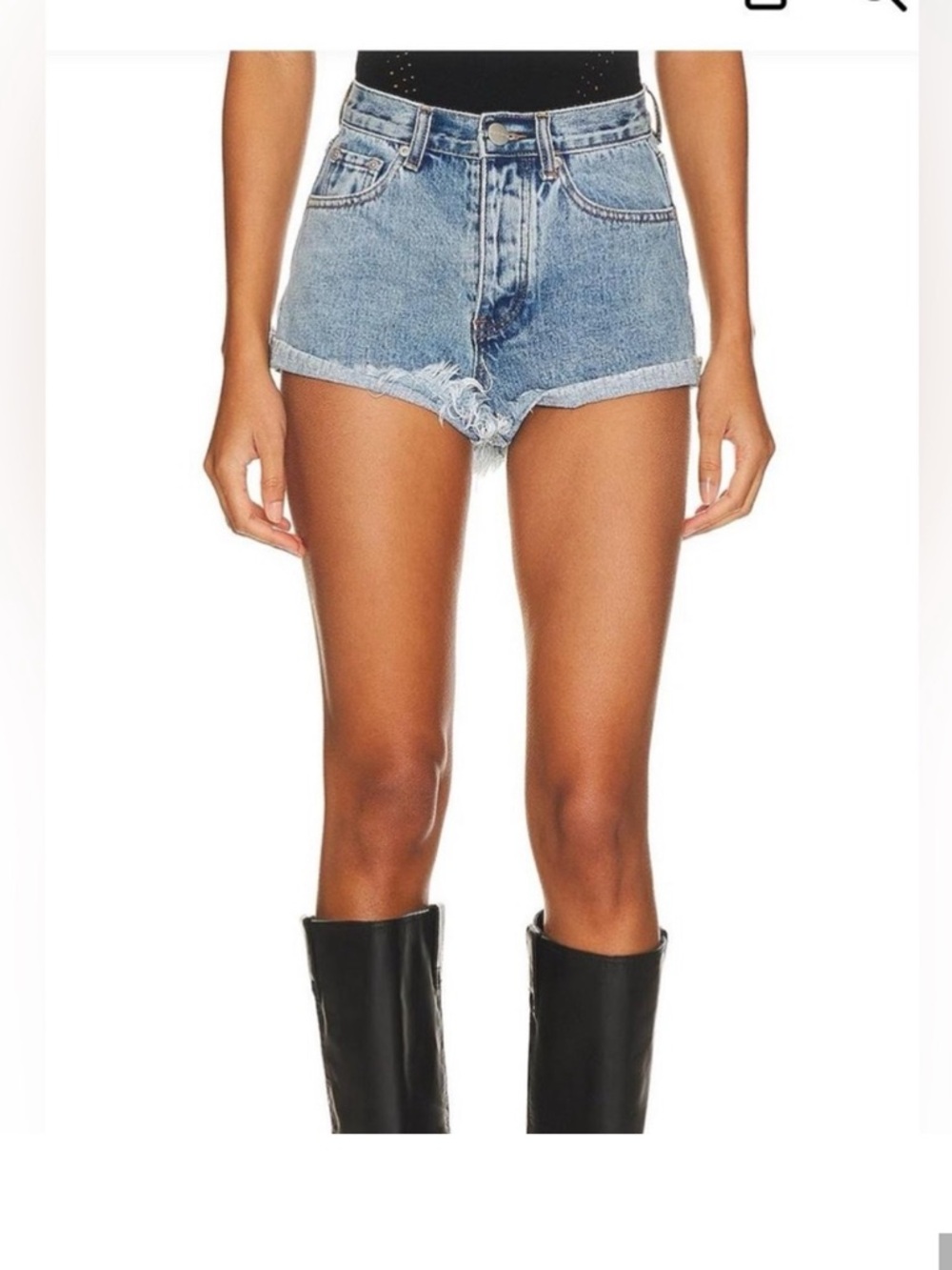 superdown Light Blue High-Waist Distressed Denim Shorts